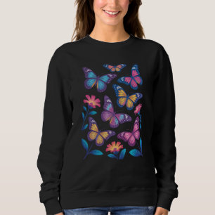 Neonbloemen met zes gloeiende vlinders trui