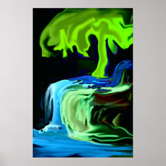 Neongloeiboom en abstracte waterval poster