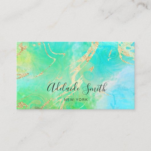 neongroen en blauw vloeibare marmer visitekaartje (Voorkant)