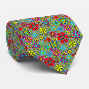 Neonkleuren op grijze retro bloemenseamless patroo stropdas