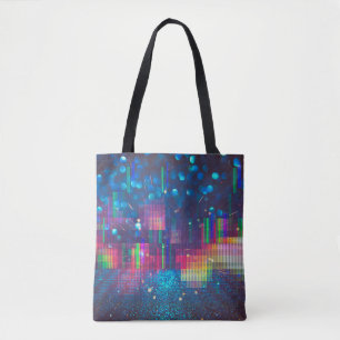 Neonlichten en een naadloos geometrisch patroon draagtas