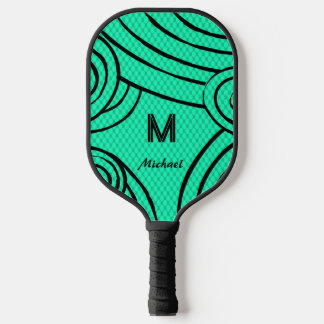 NeonLine 1 Blauw-Groen Bewerkbare Naam & Initialen Pickleball Paddle