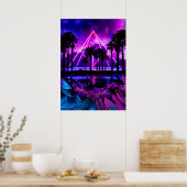 Neonpalmlandschap: piramide poster (Keuken)