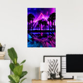 Neonpalmlandschap: piramide poster (Thuiskantoor)