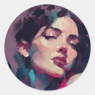 Neonreflecties Abstract Portret Ronde Sticker