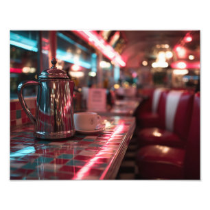 Neonrode dinerbar retro nachttafereel foto afdruk