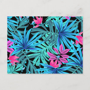 Neonroze en blauwe tropische plantenprint briefkaart