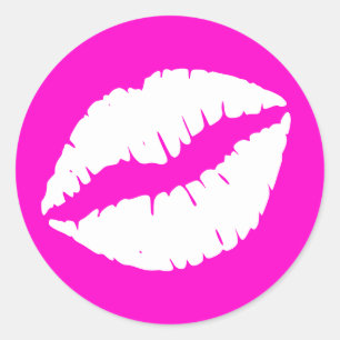 Neonroze en witte lippenstift afdruk ronde sticker