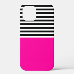 Neonroze met zwarte en witte strepen iPhone 12 hoesje