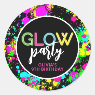 Neonverf glans verjaardag ronde sticker