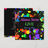 Neonverfspatten, Bar / Bat Mitswa Invitatie Kaart (Voorkant / Achterkant)