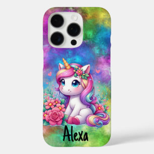 Neonwolken en eenhoorn personaliseren iPhone 16 pro hoesje