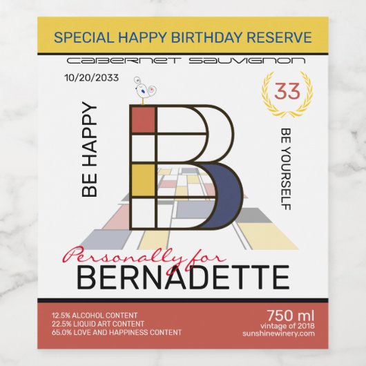 Neoplasticisme Abstracte Art Monogram. Brief B Wijn Etiket (Enkel label)