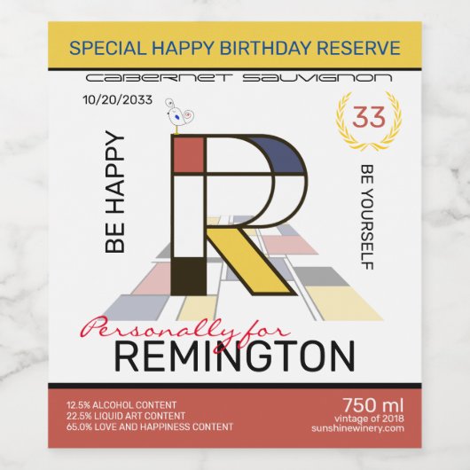 Neoplasticisme Abstracte Art Monogram. Brief R Wijn Etiket (Enkel label)