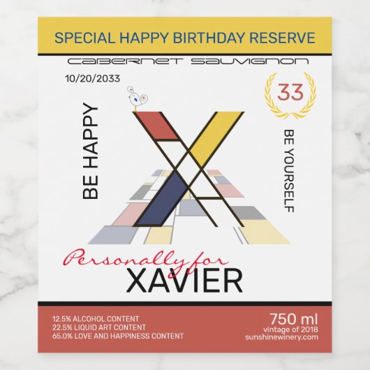 Neoplasticisme Abstracte Art Monogram. Brief X Wijn Etiket (Enkel label)