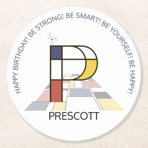 Neoplasticisme Art Cool Monogram. Brief P Ronde Kartonnen Onderzetter