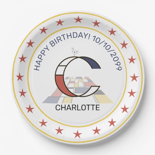 Neoplasticisme Art Elegant Monogram. Brief C Papieren Bordje (Voorkant)