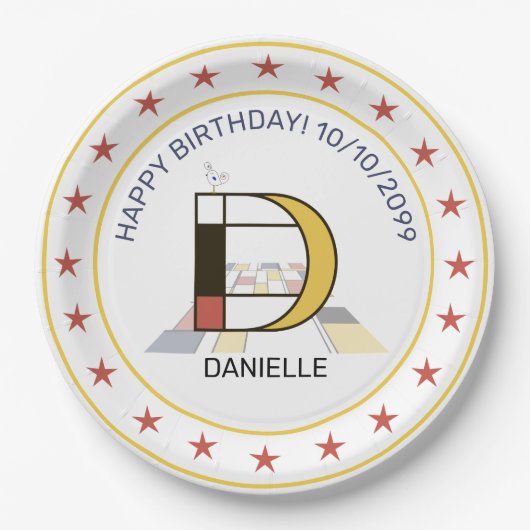 Neoplasticisme Art Elegant Monogram. Brief D Papieren Bordje (Voorkant)