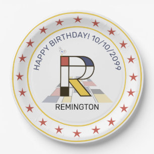 Neoplasticisme Art Elegant Monogram. Brief R Papieren Bordje