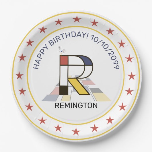 Neoplasticisme Art Elegant Monogram. Brief R Papieren Bordje (Voorkant)