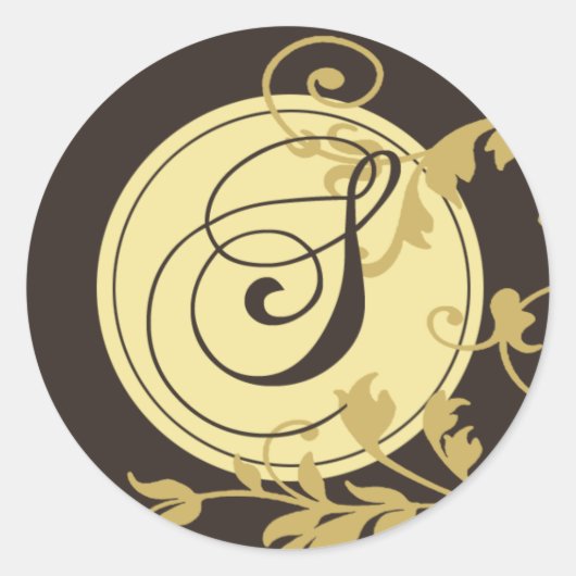 Neopolitan Monogram Initiaal "S" (Epresso) Ronde Sticker (Voorkant)