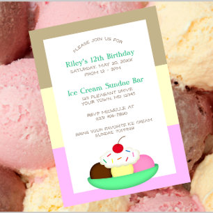 Neopolitan Stripe Ice Cream Sundae Birthday Invite Briefkaart