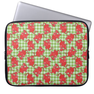 Neopreen laptophoes: Red Dragons, Green Gingham Laptop Sleeve