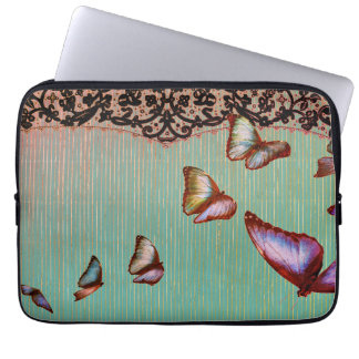 NEOPRENE LAPTOP SLAEEVE STRIPES GROENE BUTTERFLIES SLEEVE