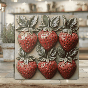 Nep 3D Geglazuurde Italiaanse Aardbeien Tegeltje