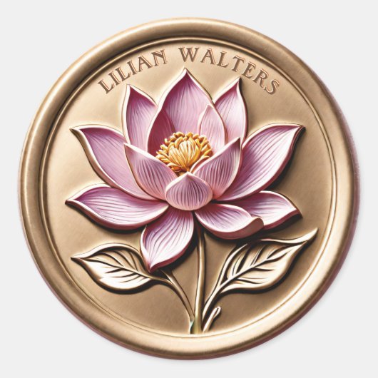 Nep 3D Luxe Roze Lotus Gouden Waslakzegels Sticker (Voorkant)