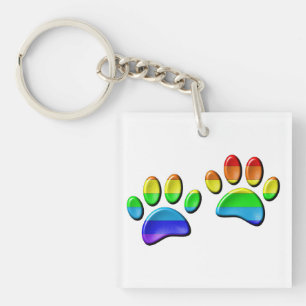 Nep 3D Regenboog Hondenpootafdrukken Sleutelhanger