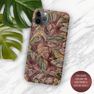 Nep-achtig glanzend donkerrood groen goud bloemmot iPhone 11 pro max hoesje