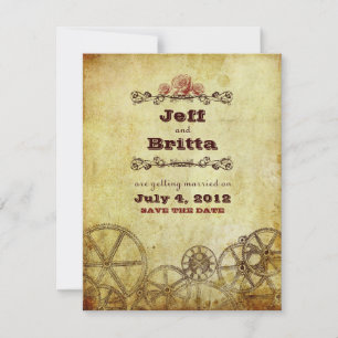 Nep Antiek Gouden Victoriaanse Steampunk Bruiloft Save The Date