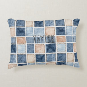 Nep Blauwe Glitter Crème Denim Accent Kussen