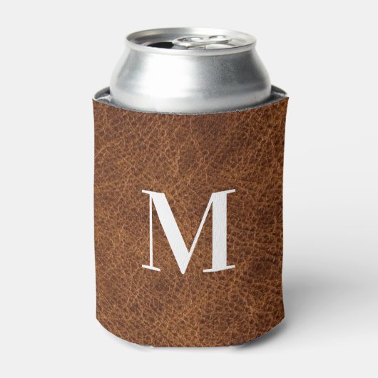 Nep bruin leer modern monogram blikjeskoeler (Blikje Voorkant)