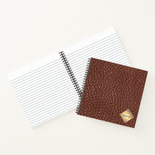Nep bruin leer textuur gepersonaliseerde monogram notitieboek