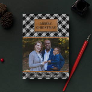 Nep bruin leer zwart buffel geruit kerstfeest feestdagenkaart