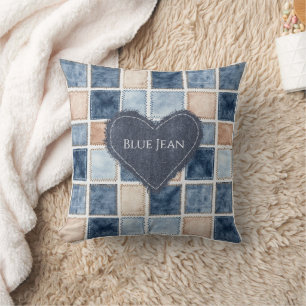Nep Crème Denim Blauwe Jean Hart Kussen