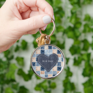 Nep Crème Denim Blauwe Jean Hart Sleutelhanger