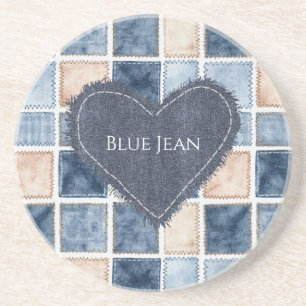 Nep Crème Denim Blauwe Spijkerbroek Hart Zandsteen Onderzetter