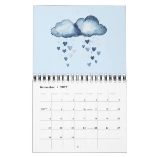 Nep Denim Blauwe Spijkerhart Strepen Bloemen Kalender
