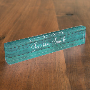 Nep donker turquoise hout naambordje
