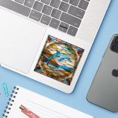 Nep Gebrandschilderd Glas Dolfijn Sticker (Laptop met iPhone)