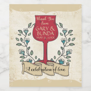 Nep getint papier gekrabbelde wijnglas laurier bru wijn etiket