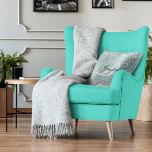 Nep Glanzend Zilver Glitter en Turquoise Folie Mon Kussen