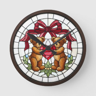 Nep glas-in-lood beer wandklok ronde klok