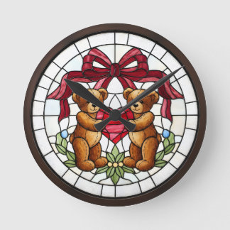 Nep glas-in-lood beer wandklok ronde klok