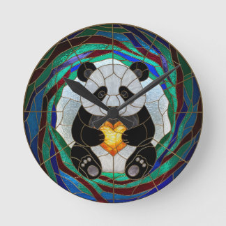 Nep glas-in-lood panda hart wandklok ronde klok