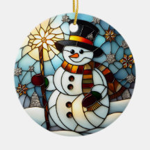 Nep glas-in-lood sneeuwman Kerstbal 