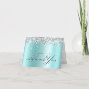 Nep Glitterend Zilver Glitter Bleek Turquoise Foli Bedankkaart
